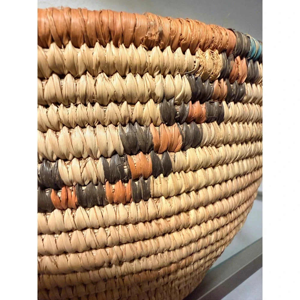 Handwoven Wicker Basket Decorative Tray Boho Tribal‎ Geometric Pattern 11